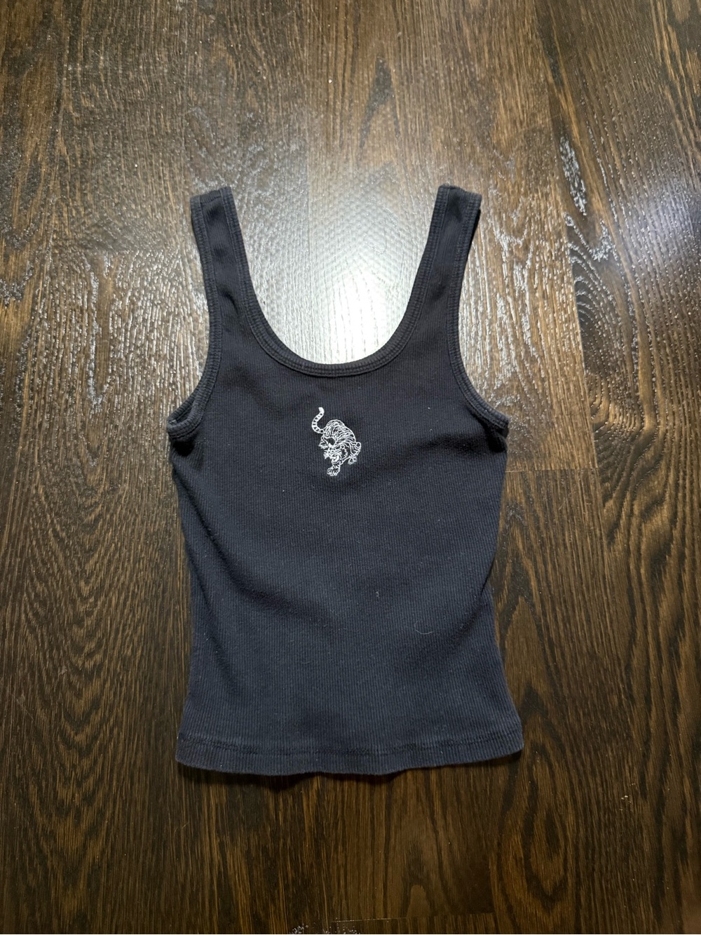 Hollister Black Ribbed Tank Top with Embroidered Tiger